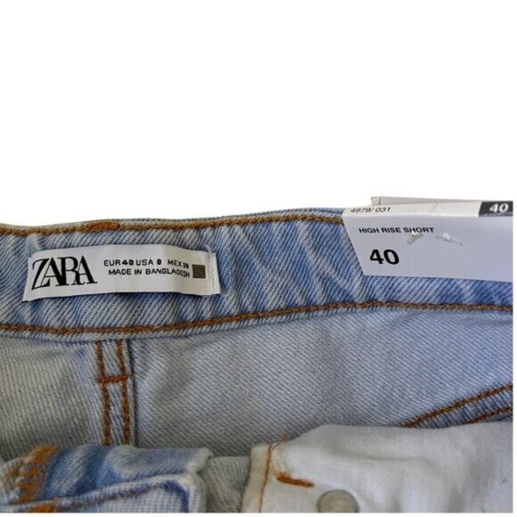 Zara High Rise Denim Shorts Light Wash Womens Size 8 Frayed Hem - Picture 3 of 4